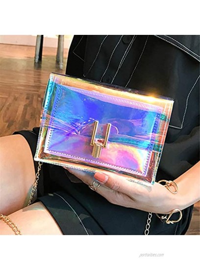 Mini Hologram Iridescent Purse Chain Shoulder Bag Evening Clutch for Women and Girls