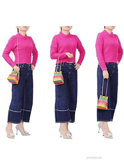 Molshine Rainbow Rhinestone Evening Handbag Weave Mesh Shoulder Bag,Classic Fashion Totes,Party Clutch Purse for Women,Girls,Lady,Model