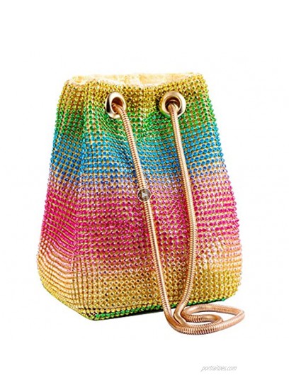 Molshine Rainbow Rhinestone Evening Handbag Weave Mesh Shoulder Bag,Classic Fashion Totes,Party Clutch Purse for Women,Girls,Lady,Model