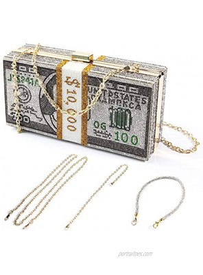 Money Clutch Purses for Women Stack of Cash Dollars Crystal Clutch Purses
