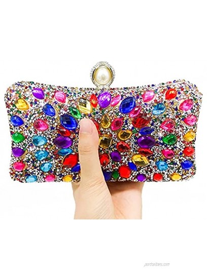 MultiColored Pearl Clasp Women Crystal Purse Evening Handbags Wedding Clutch Bag