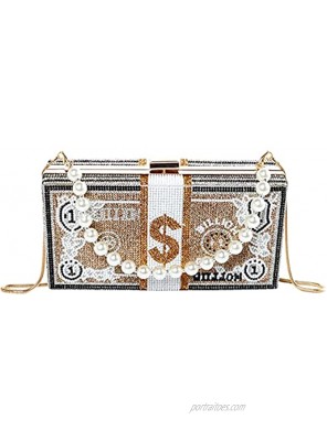 Stack of Cash Dollars Crystal Clutch Purses Designer Rhinestones Handbags Party Cocktail Rhinestone Handbags Wedding Dinner Bag