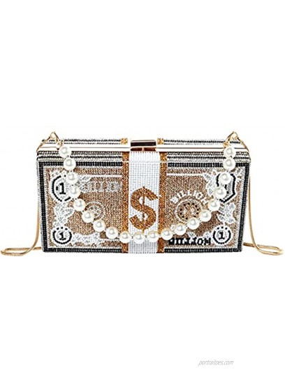 Stack of Cash Dollars Crystal Clutch Purses Designer Rhinestones Handbags Party Cocktail Rhinestone Handbags Wedding Dinner Bag