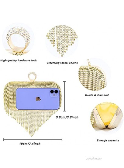 TOPFIVE Rhinestone Tassels Evening Bags for Girls’ Party Wedding Clutch Wristlets Handbag Purse Crossbody Shoulder Handbag
