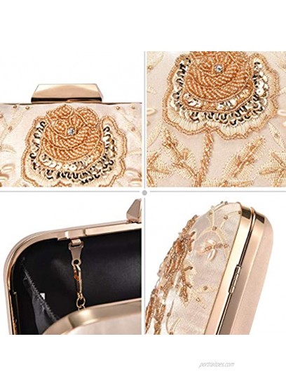 UBORSE Embroidery Sequins Beaded Clutch Evening Bags for Women Formal Party Wedding Purses