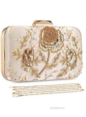 UBORSE Embroidery Sequins Beaded Clutch Evening Bags for Women Formal Party Wedding Purses