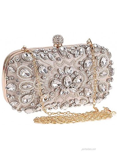 UBORSE Women Wedding Clutch Purse Noble Crystal Beaded Evening Bag Clutch Bag Apricot Small