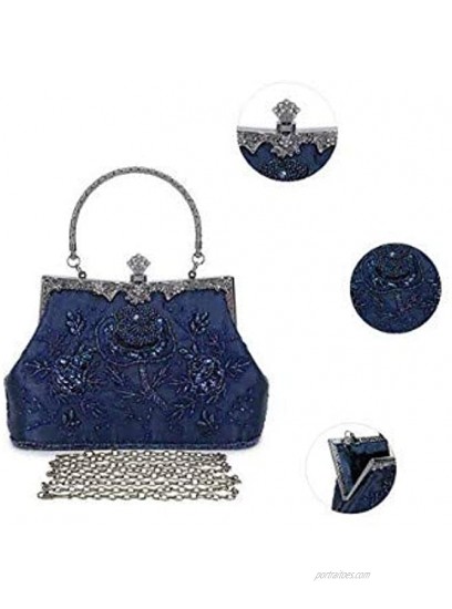 UBORSE Women's Embroidered Beaded Sequin Evening Clutch Large Wedding Party Purse Vintage Bags