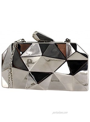 Van Caro Womens Metal Clutch Geometric Evening Handbag Diamond Chain Purse