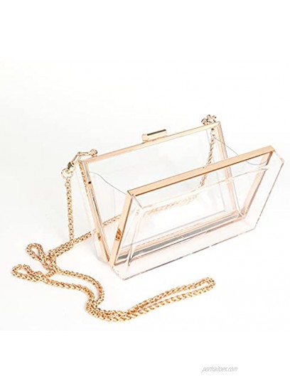 WJCD Women Clear Purse Acrylic Clear Clutch Bag Shoulder Handbag With Removable Gold Chain Strap