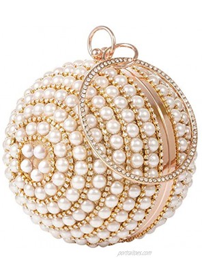 Womans Round Clutch Ball Handbag Dazzling Full Rhinestone Tassles Ring Handle Purse Pearls Evening Bag