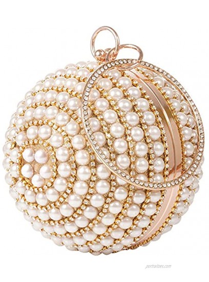 Womans Round Clutch Ball Handbag Dazzling Full Rhinestone Tassles Ring Handle Purse Pearls Evening Bag