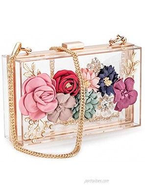 Women Acrylic Flower Clutches Crossbody Purse Evening Bags Chain Strap For Wedding Prom Banquet Ideal-gift