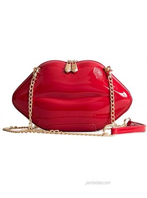 Women Leather Lips-shaped Evening Clutch Purses Crossbody Bags Vintage Banquet Handbag