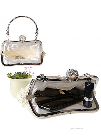 Women Pearl Evening Bag Bride Beaded Clutch Purse Cream White for Wedding Party