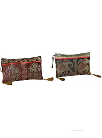 Antique Handmade Silk Clutch Wristlet Indian Made Purse Organza Bag with Ethnic design Wedding Gift Pouch Set of two