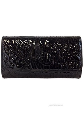Embroidered Patent Leather Clutch
