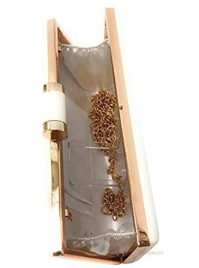 Faux Patent Leather Rectangular Box Candy Clutch With Top Clasp & Chain Strap For Women.