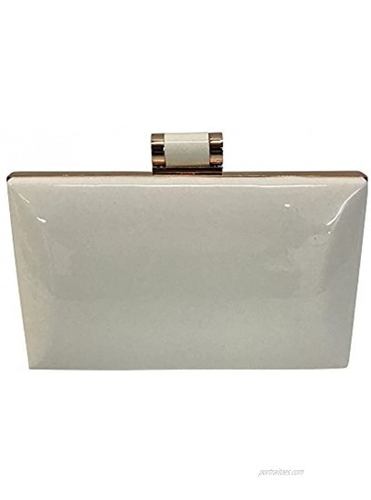 Faux Patent Leather Rectangular Box Candy Clutch With Top Clasp & Chain Strap For Women.