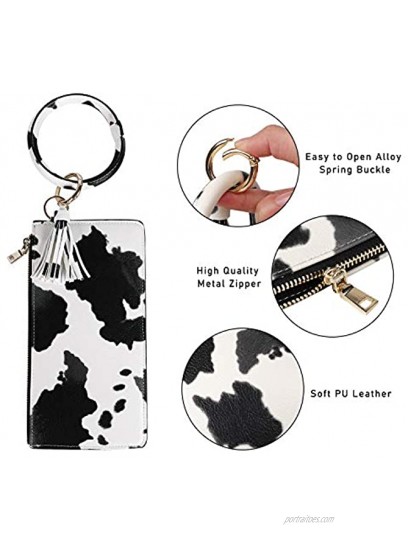 GERINLY Women Leopard Bracelet Wristlet Bag PU Leather Zipper Keychain Phone Purse Lipsticks Oblong Clutch Wallet