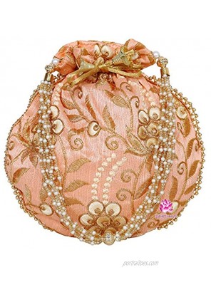 Indian Ethnic Potli bag Ladies Handbag Purse for Bridal Batwa Pearls Handle Purse Clutch Purse for Women