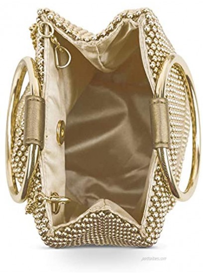 Jessica McClintock Womens Gwen Ball Mesh Ring Wristlet Pouch Clutch Gold