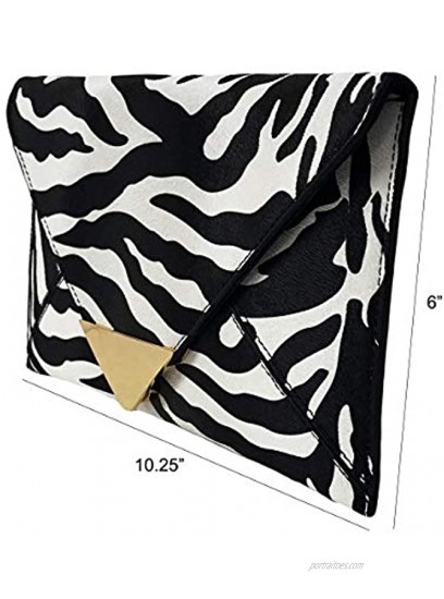 JNB Synthetic Leather Zebra Print Envelope Clutch