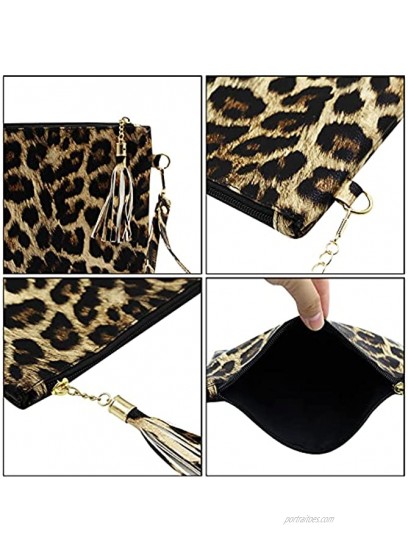JUMISEE Women Leopard Print Wristlet Clutch Purse Fashion Tassel Crossbody Bag with Chain Strap