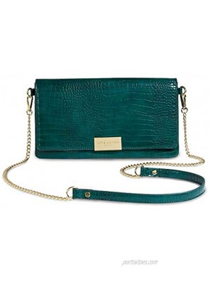 Katie Loxton Faux Crocodile Womens Vegan Leather Adjustable Convertible Crossbody Fold Over Clutch Forest Green