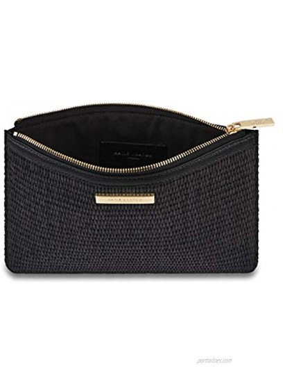 Katie Loxton Womens Medium Straw and Vegan Leather Pouch Clutch in Black