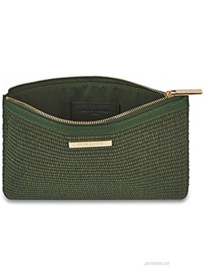 Katie Loxton Womens Medium Straw and Vegan Leather Pouch Clutch in Khaki Green