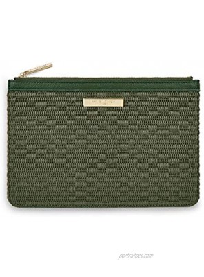 Katie Loxton Womens Medium Straw and Vegan Leather Pouch Clutch in Khaki Green