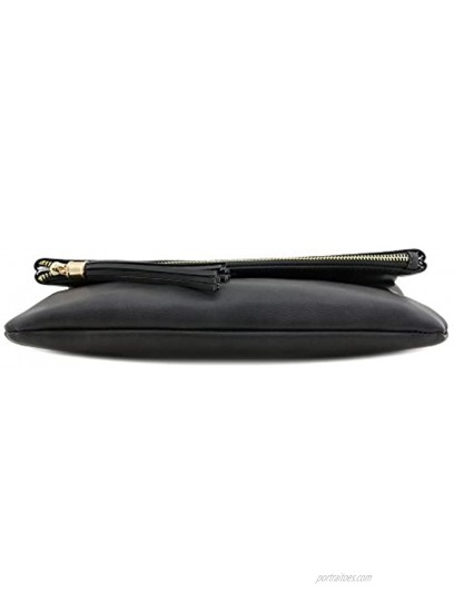 Large Tassel Accent Flapover Clutch Purse with Chain Strap