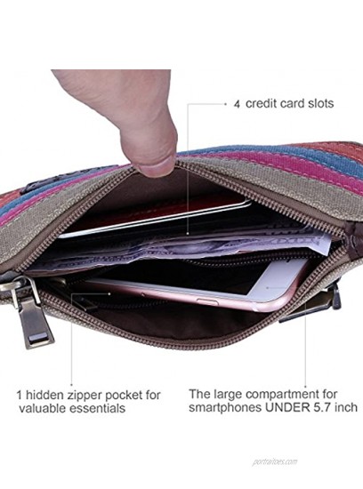 Lecxci Women's Canvas Smartphone Wristlets Bag Clutch Wallets Purses for iPhone 6S 7 Plus 8 Plus X