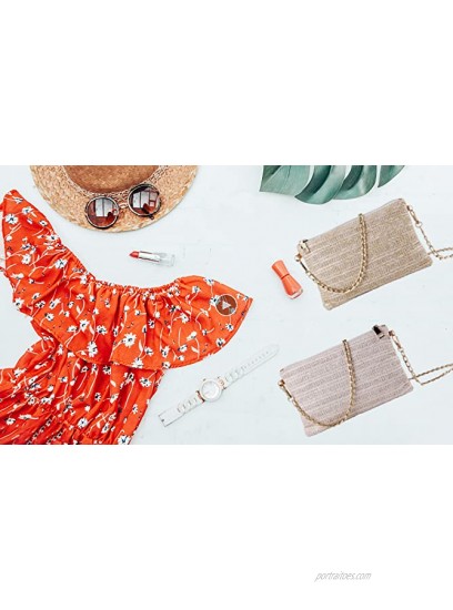 Oweisong Women Straw Clutch Bags Summer Beach Shoulder Crossbody Purse Handmade Woven Envelope Bag Wallet