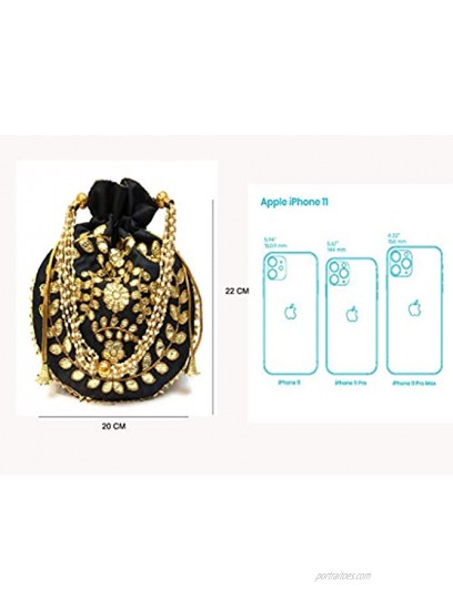 Potli Bag Jewelry Coin Pouch Potli Bag Gota Patti Work Potli Bag Batwa Pearls Handle Purse Clutch Purse for Women