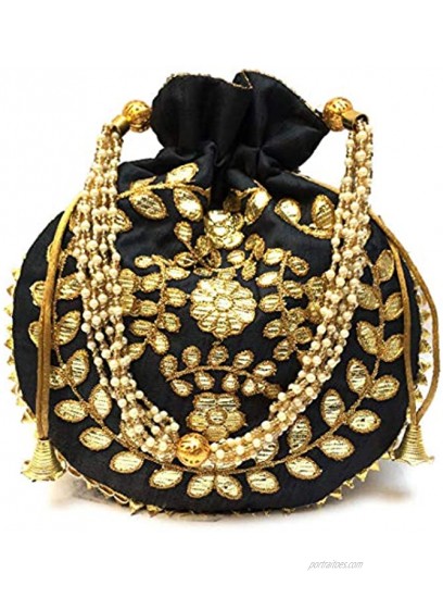 Potli Bag Jewelry Coin Pouch Potli Bag Gota Patti Work Potli Bag Batwa Pearls Handle Purse Clutch Purse for Women