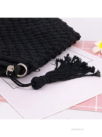 QTKJ Women's Summer Beach Straw Crochet Clutch Bag Woven Envelope Tassel Bag with Zipper Black