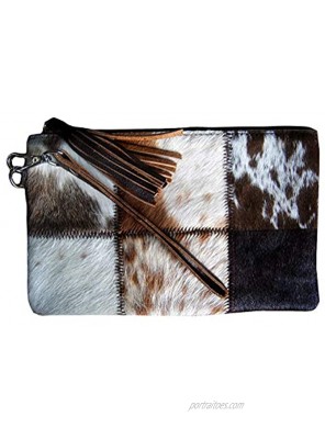 Real Cowhide Wristlet Clutch for Women Exotic Checked Design Tricolor Cow Hide Cow Skin Purse Wallet Leather Hair On 9' X 6'