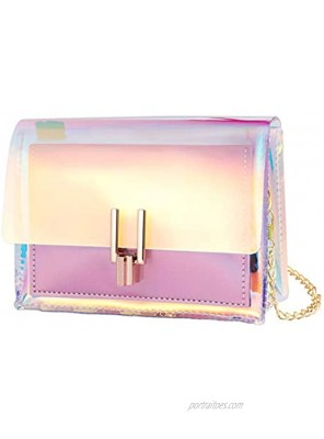 TENDYCOCO Hologram Clutch Purse Iridescent Crossbody Bag Clear Chain Handbags for Women