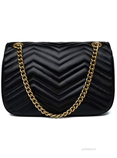 Women Genuine Leather Shoulder Bag Ladies Fashion Clutch Purses Quilted Crossbody Bags With Chain Black