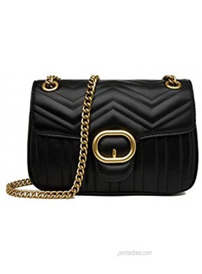 Women Genuine Leather Shoulder Bag Ladies Fashion Clutch Purses Quilted Crossbody Bags With Chain Black