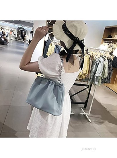 Women's Chain Pouch Bag | Cloud-Shaped Dumpling Clutch Purse | Ruched Chain Link Shoulder Handbag