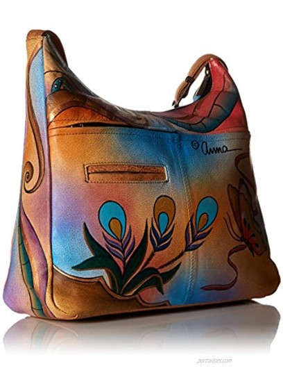 Anna by Anuschka Genuine Leather Hobo Shoulder Bag | Hand Painted Original Artwork | Peacock Butterfly