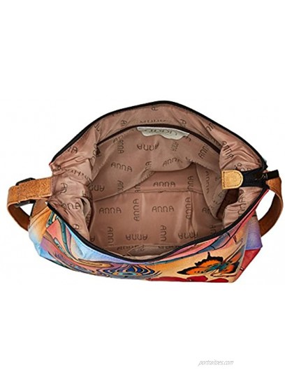 Anna by Anuschka Genuine Leather Hobo Shoulder Bag | Hand Painted Original Artwork | Peacock Butterfly
