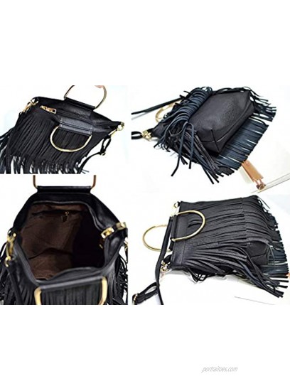 Ayliss Women Fringe Tassel Crossbody Bag Leather Shoulder Bag Hobo Handbag