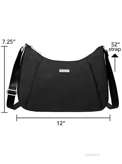 Baggallini Slim Crossbody Hobo Bag – Lightweight Roomy Purse with Zippered Pockets and Removable RFID Wristlet