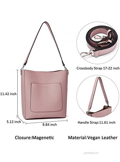 BROMEN Hobo Bags for Women Designer Handbags Vegan Leather Bucket Purse Shoulder Crossbody bag Pink