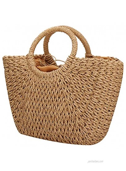 Hand-woven Straw Large Hobo Bag for Women Round Handle Ring Toto Retro Summer Beach Straw Bag