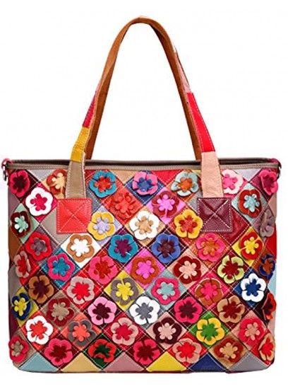 Heshe Women's Leather Shoulder Bags Cross Body Tote Handbags Purses with Flower Summer Style